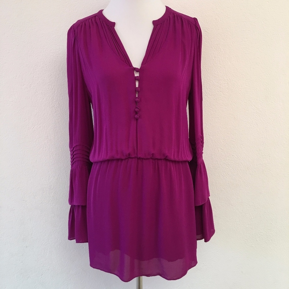 Parker Purple Blouson Dress Long Sleeve XS